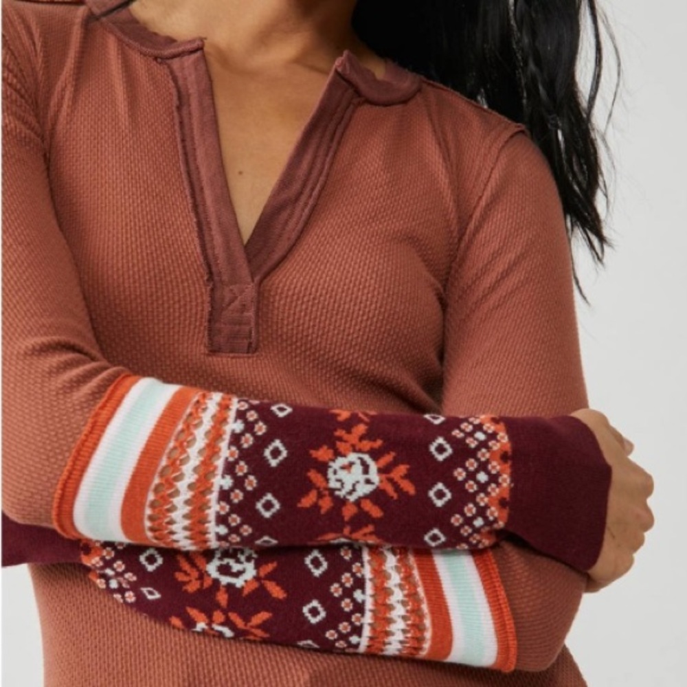 NWT Free People Mikah Layering Cuff Thermal Top Long Sleeve Size XS OB1543742 - Picture 7 of 8